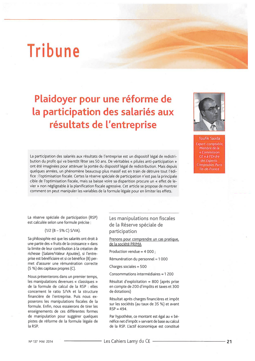 Pdf Plaidoyer Pour Une Reforme De La Participation Des