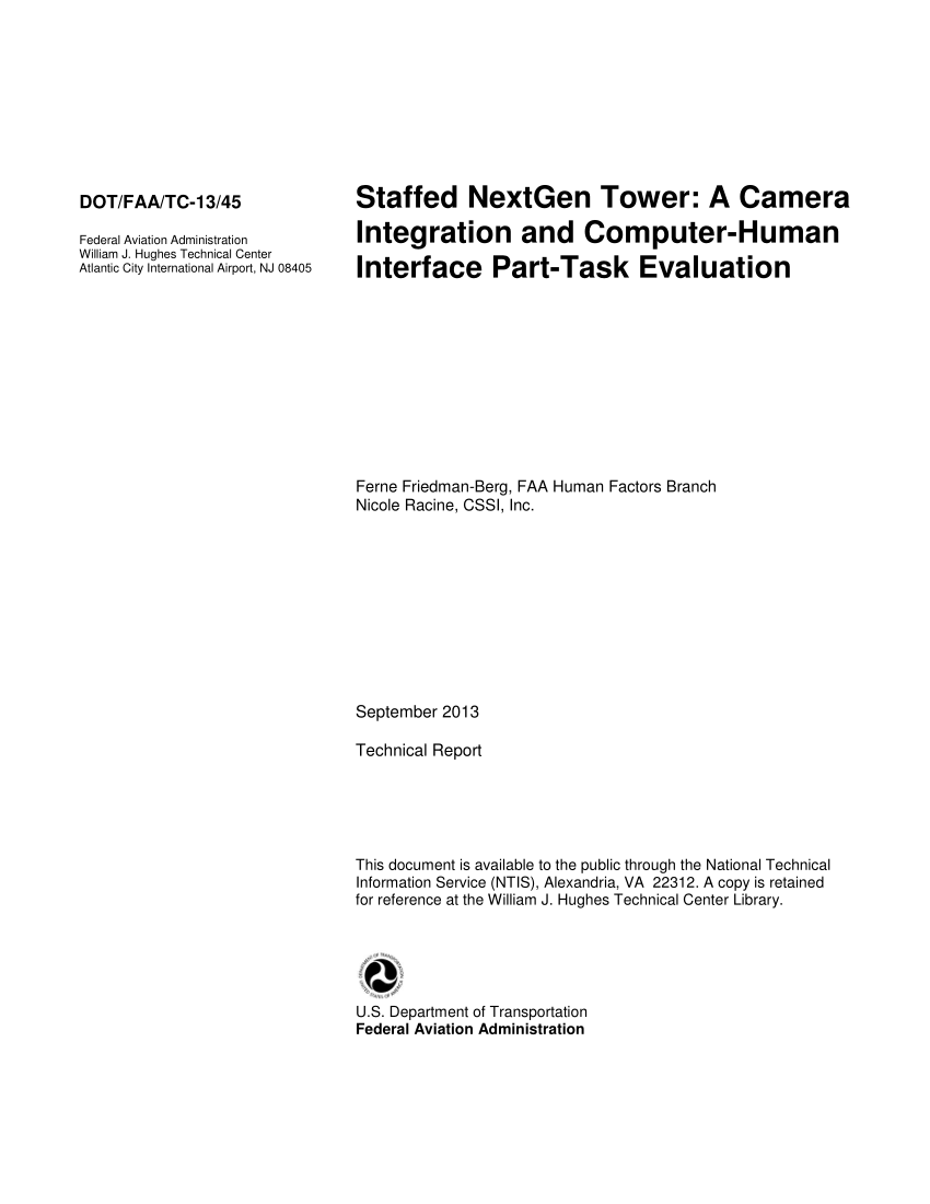 Pdf Staffed Nextgen Tower A Camera Integration And Computer Human Interface Part Task Evaluation
