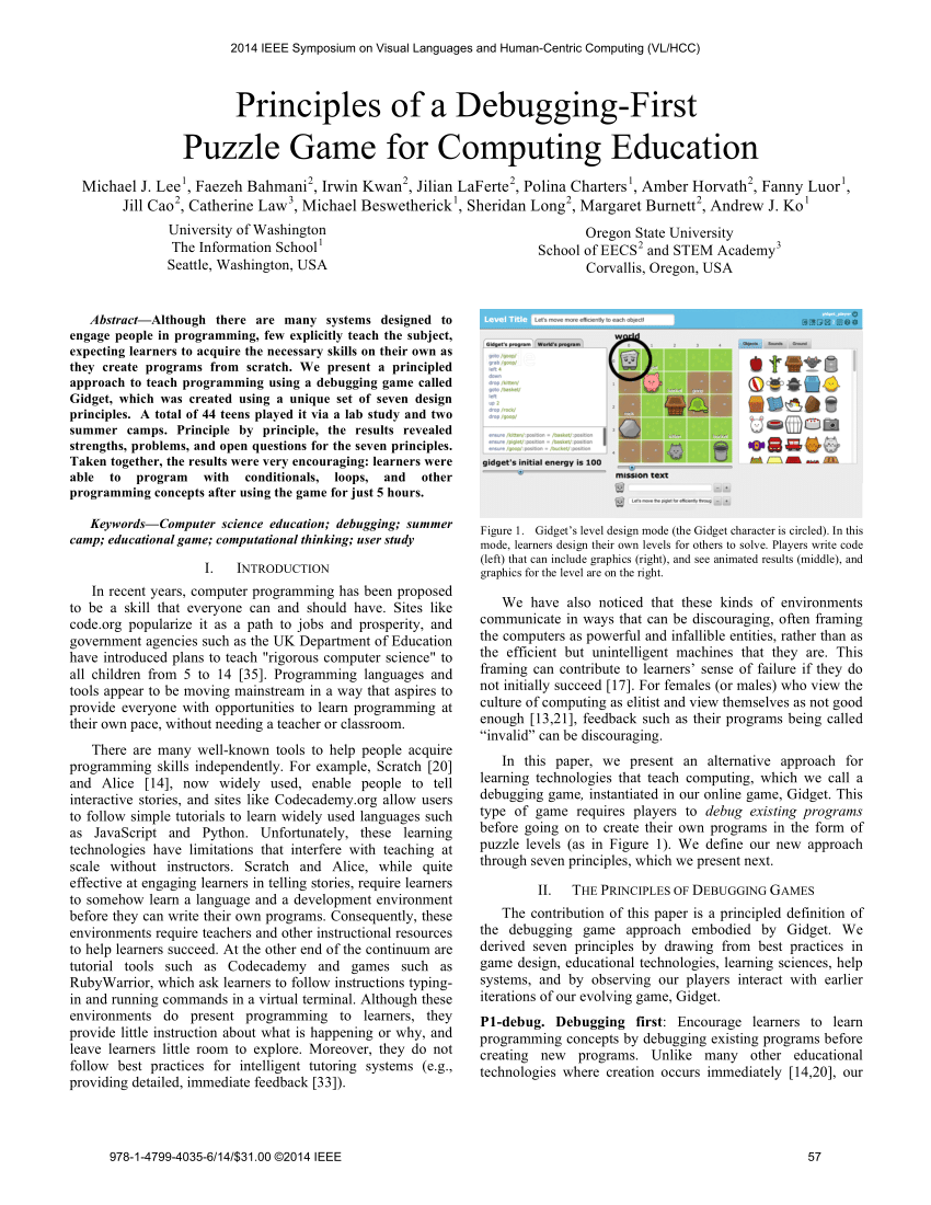Pdf Principles Of A Debugging First Puzzle Game For Computing
