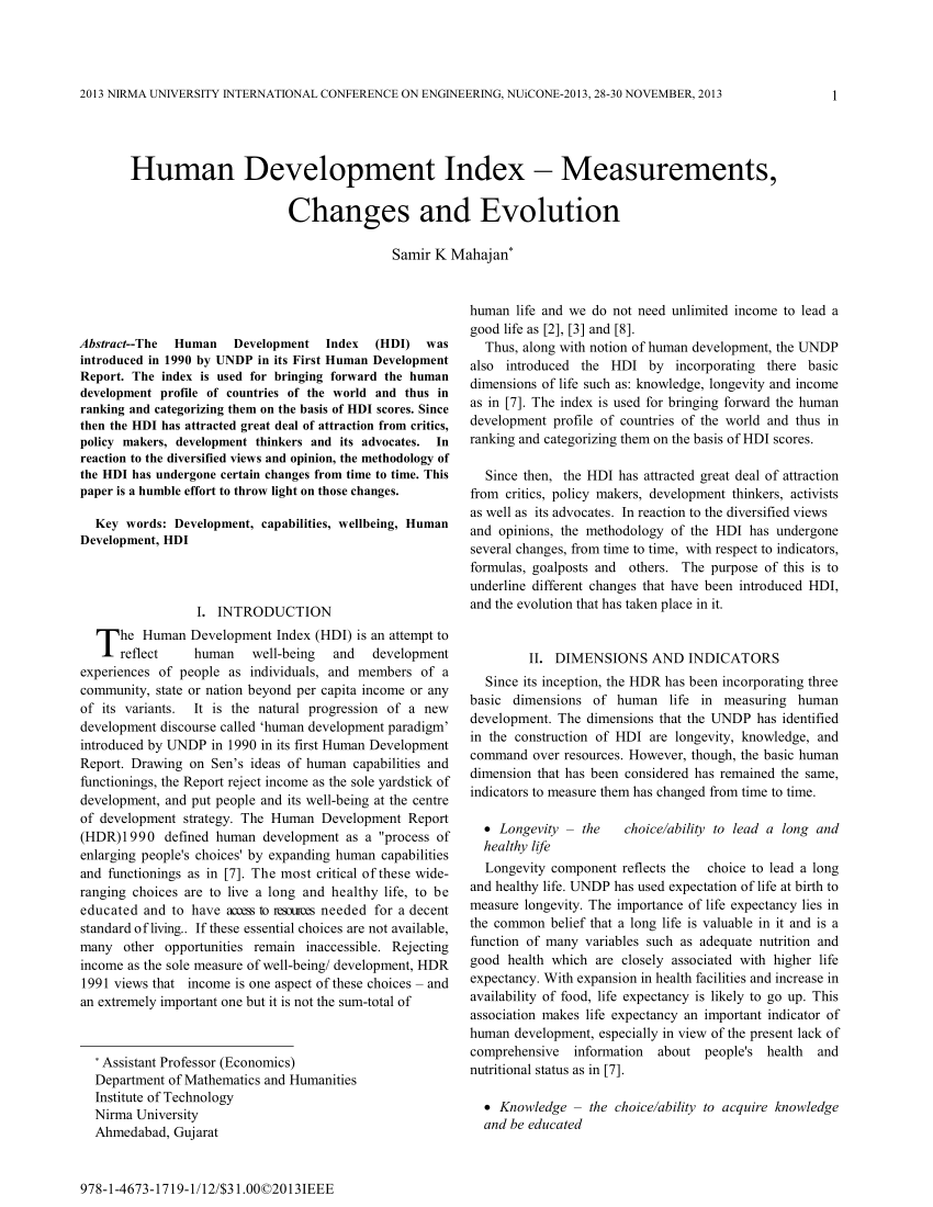 Pdf Human Development Index — Measurements Changes And Evolution