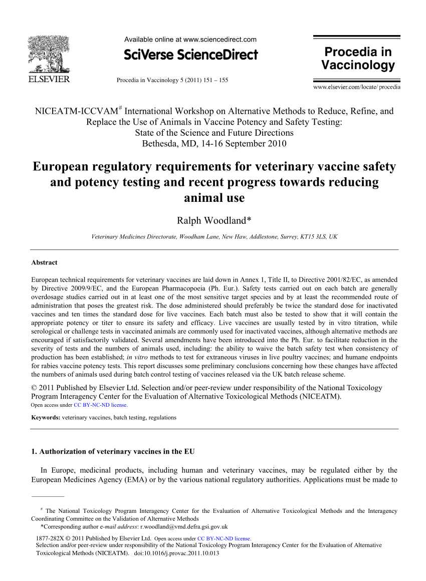 (PDF) European Regulatory Requirements for Veterinary Vaccine Safety