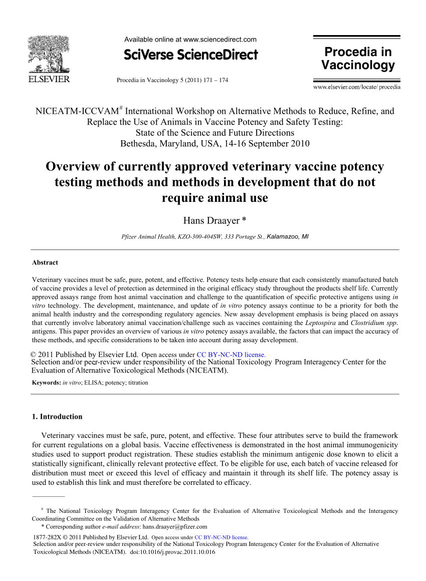 (PDF) Overview of currently approved veterinary vaccine potency testing