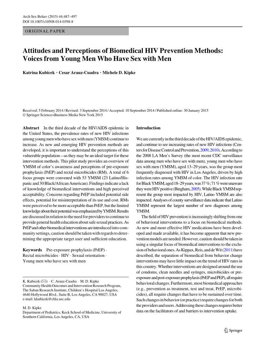 Pdf Attitudes And Perceptions Of Biomedical Hiv Prevention Methods Voices From Young Men Who 