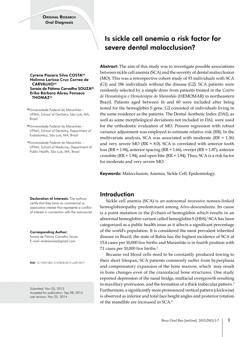 PDF Is sickle cell anemia a risk factor for severe dental  