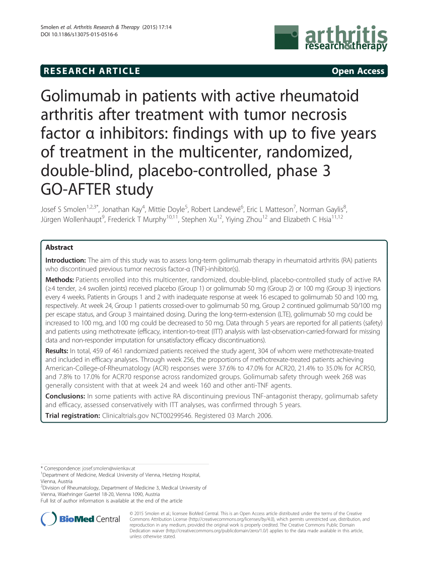(PDF) Golimumab in patients with active rheumatoid arthritis after ...