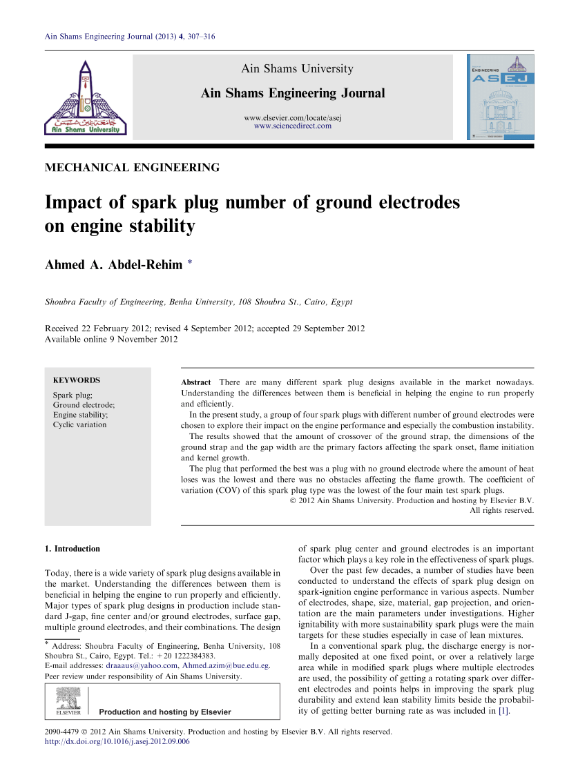 PDF) Impact of spark plug number of ground electrodes on engine ...