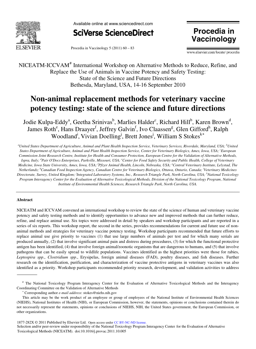 (PDF) Non-Animal Replacement Methods for Veterinary Vaccine Potency