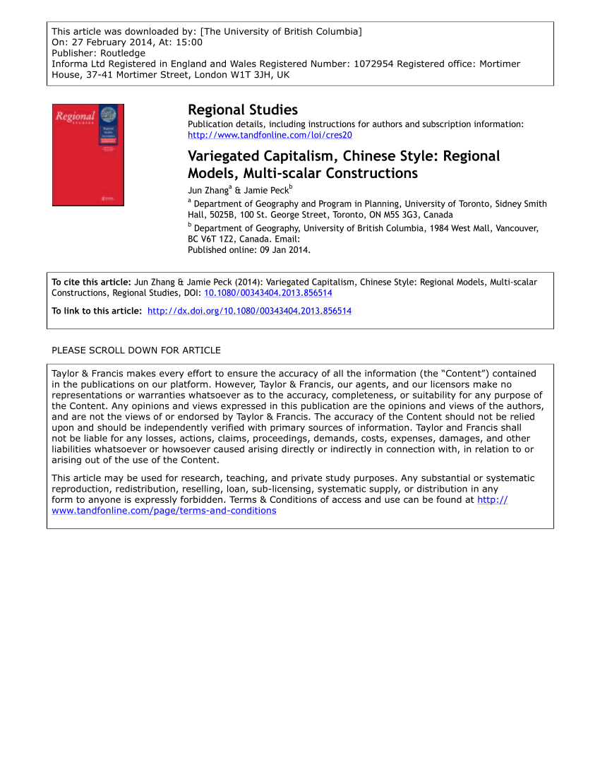 Pdf Variegated Capitalism Chinese Style Regional Models Multi Scalar Constructions