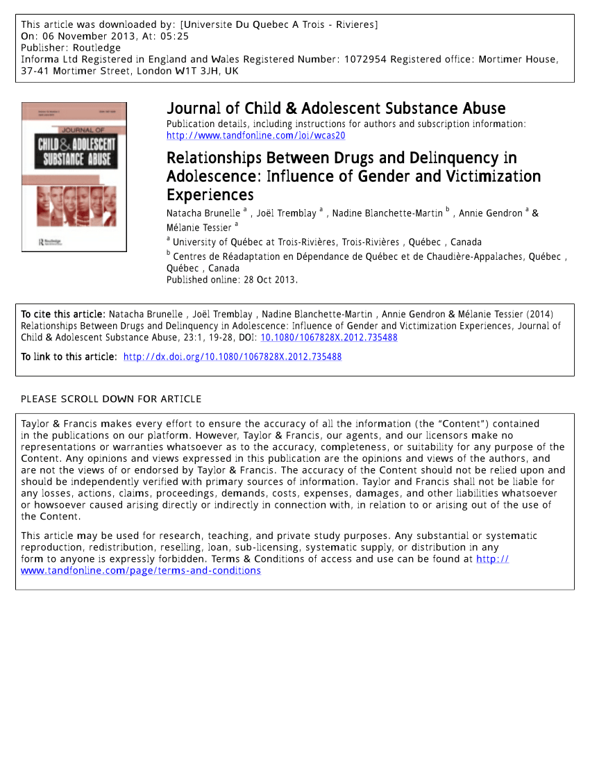 Pdf Relationships Between Drugs And Delinquency In Adolescence Influence Of Gender And 