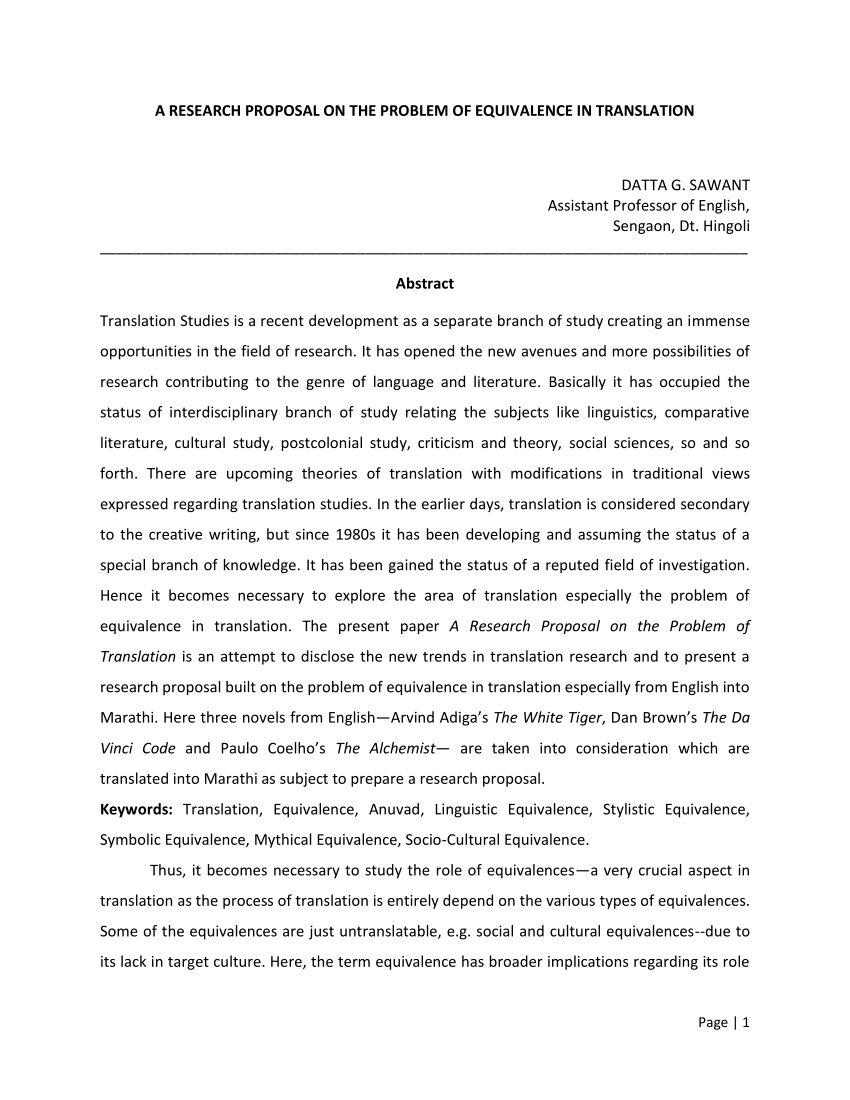 sample of research proposal in translation studies