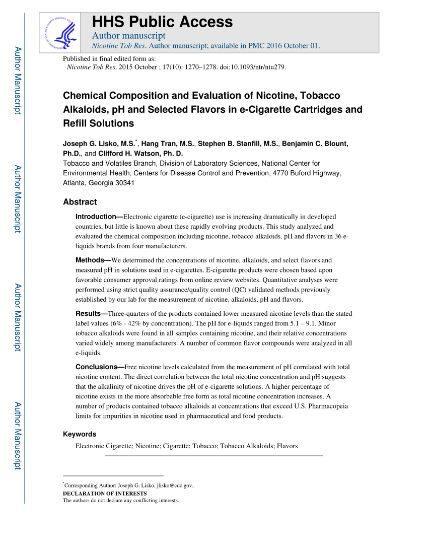 PDF Chemical Composition and Evaluation of Nicotine Tobacco