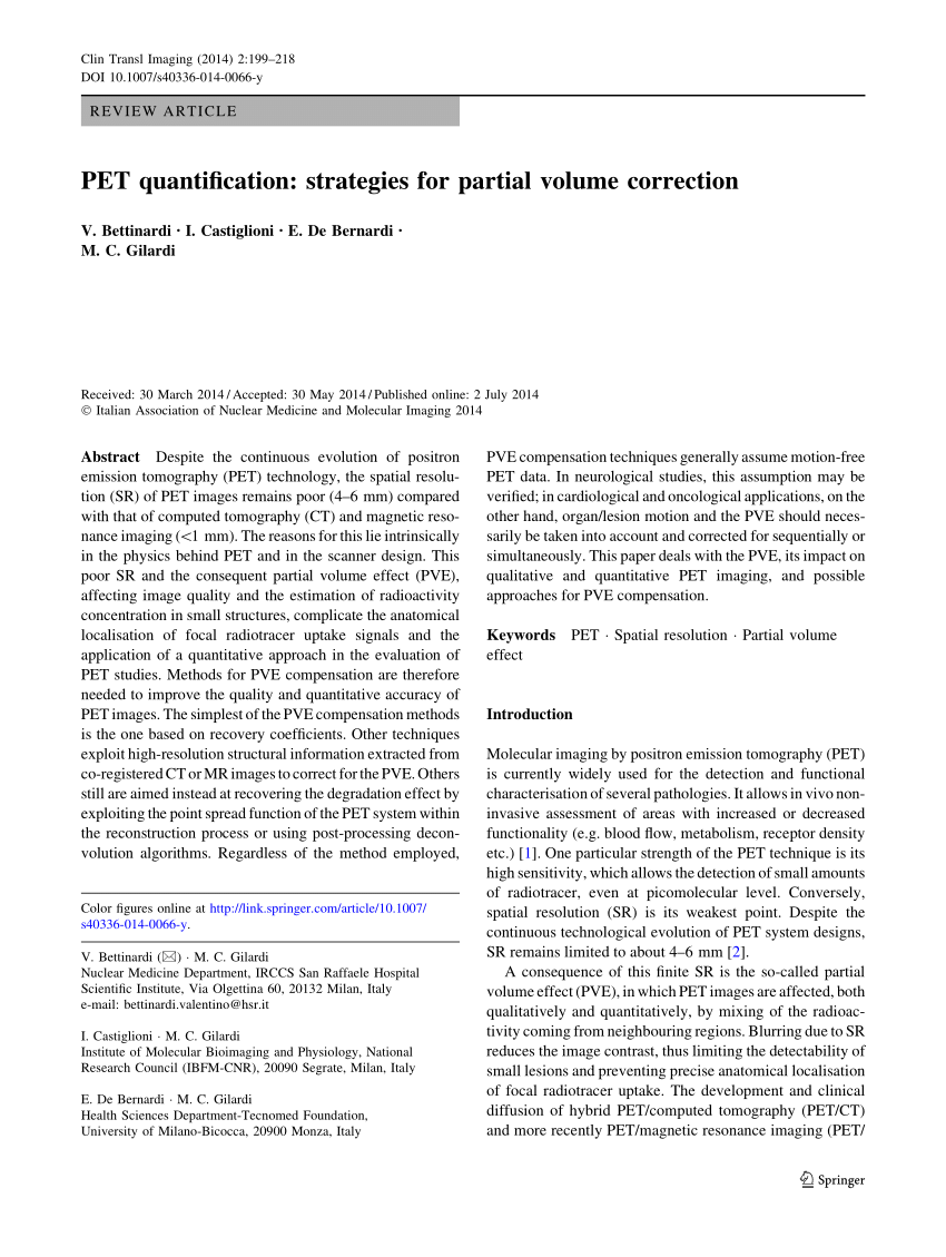 (PDF) PET quantification: Strategies for partial volume correction