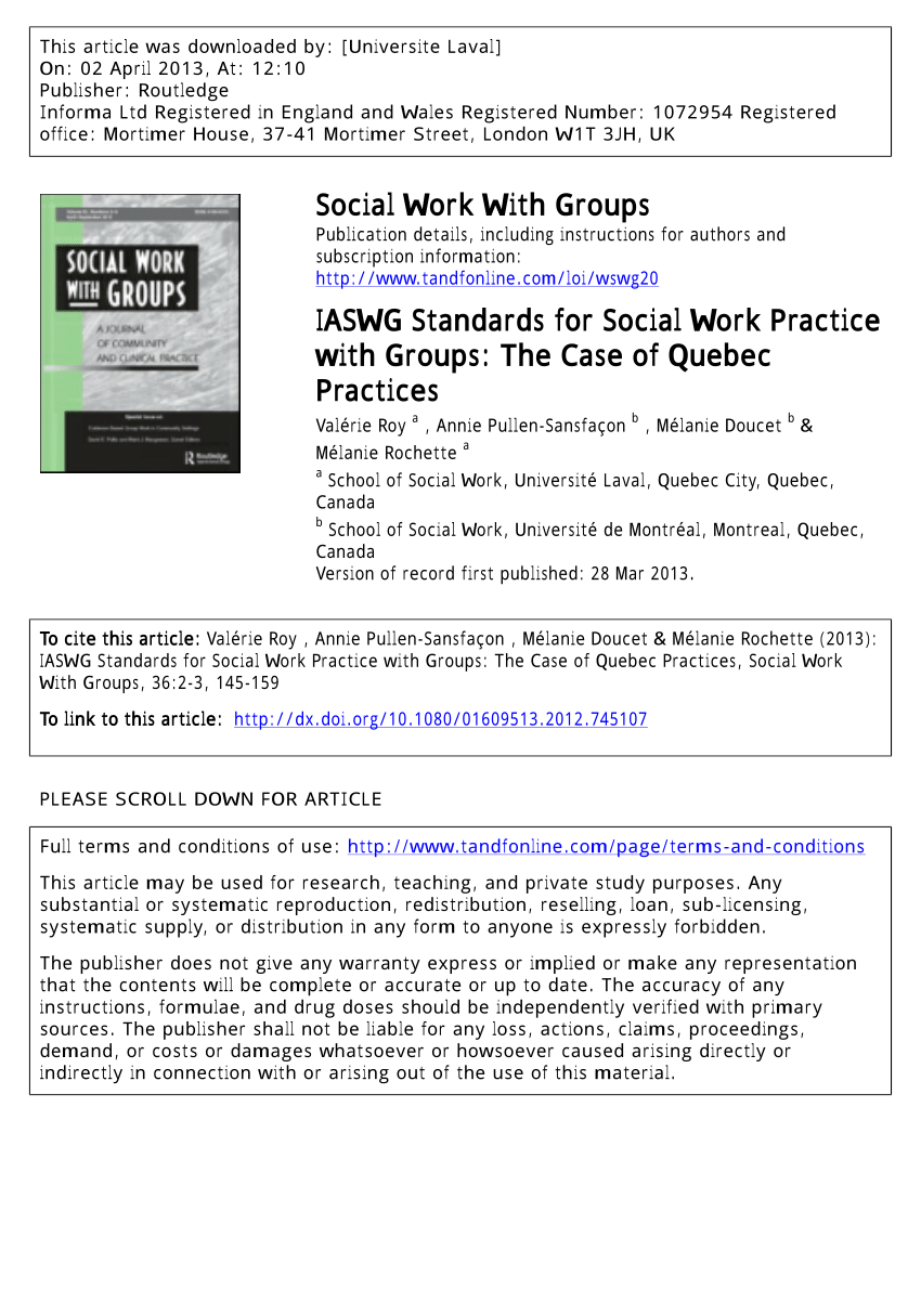 Pdf Iaswg Standards For Social Work Practice With Groups The Case Of Quebec Practices