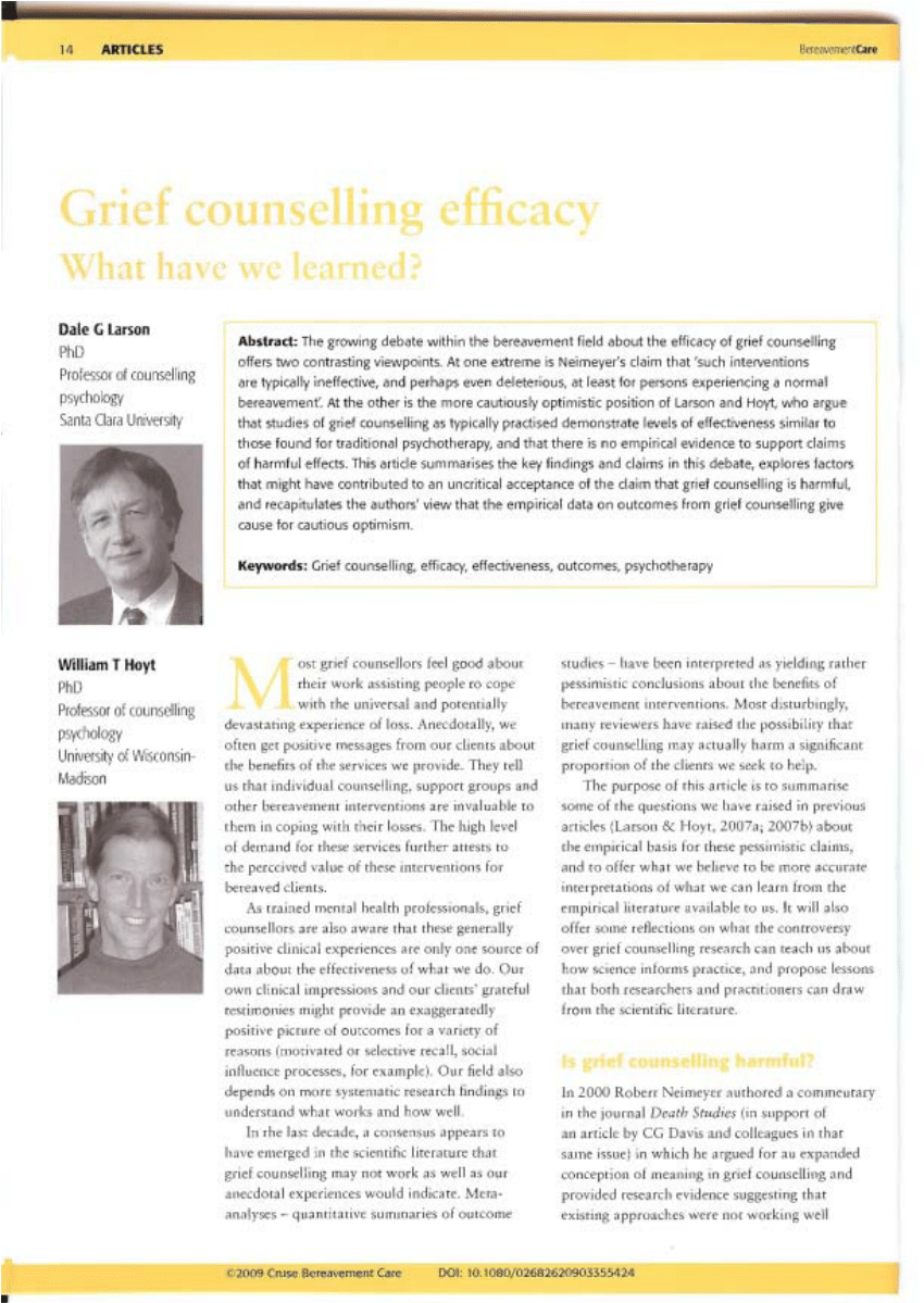 Pdf Grief Counselling Efficacy