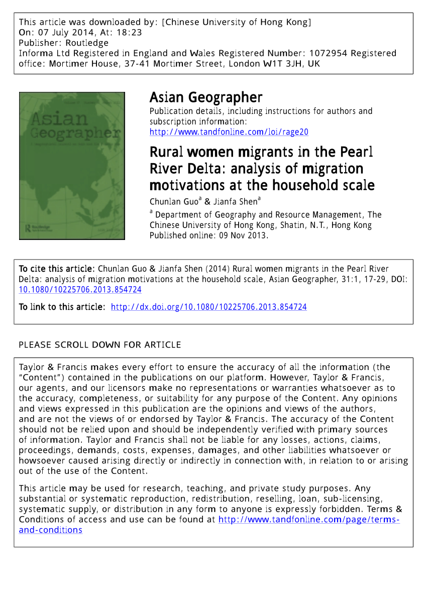 (PDF) Rural women migrants in the Pearl River Delta: analysis of ...