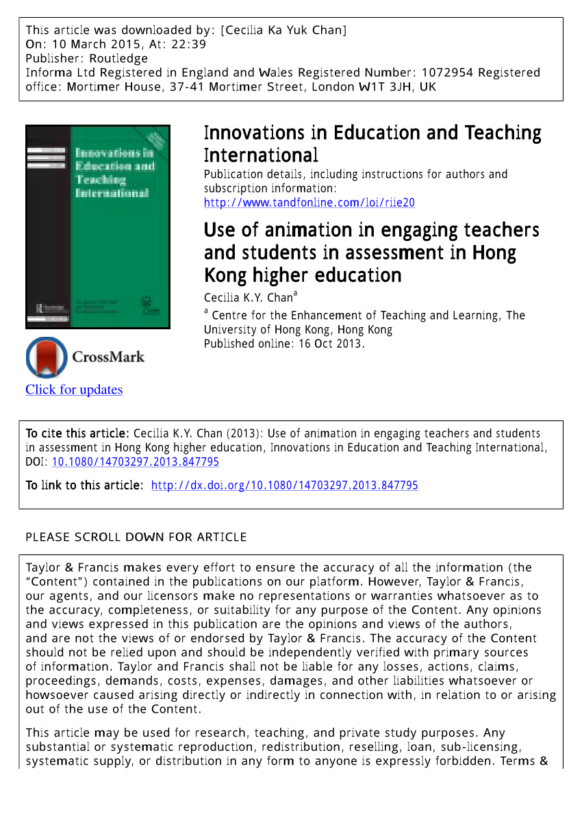 PDF) Use of animation in engaging teachers and students in assessment in  Hong Kong higher education