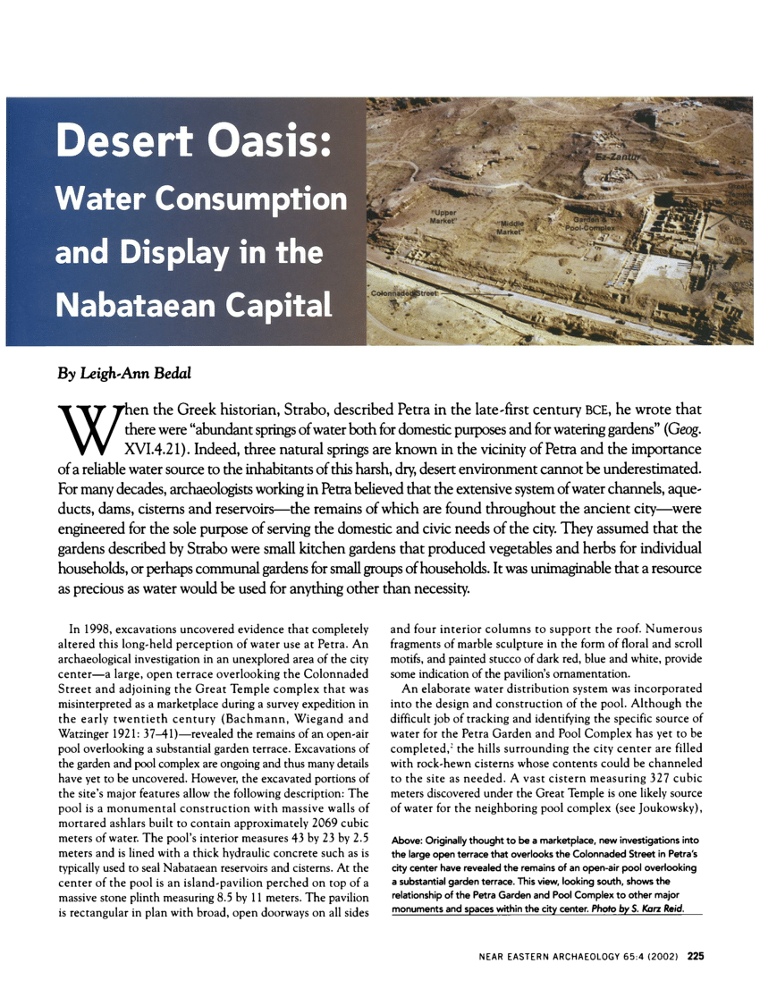 Pdf Desert Oasis Water Consumption And Display In The Nabataean