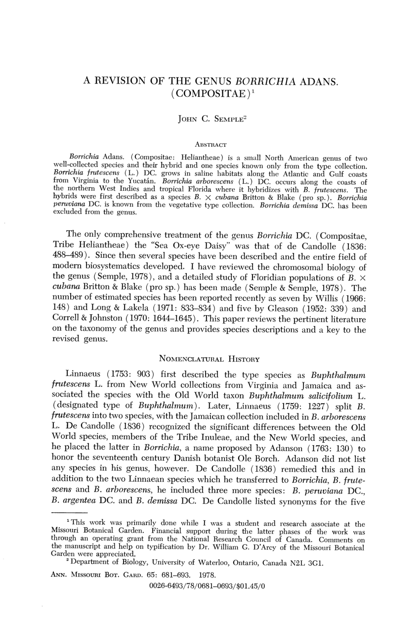 (PDF) A Revision of the Genus Borrichia Adans. (Compositae)