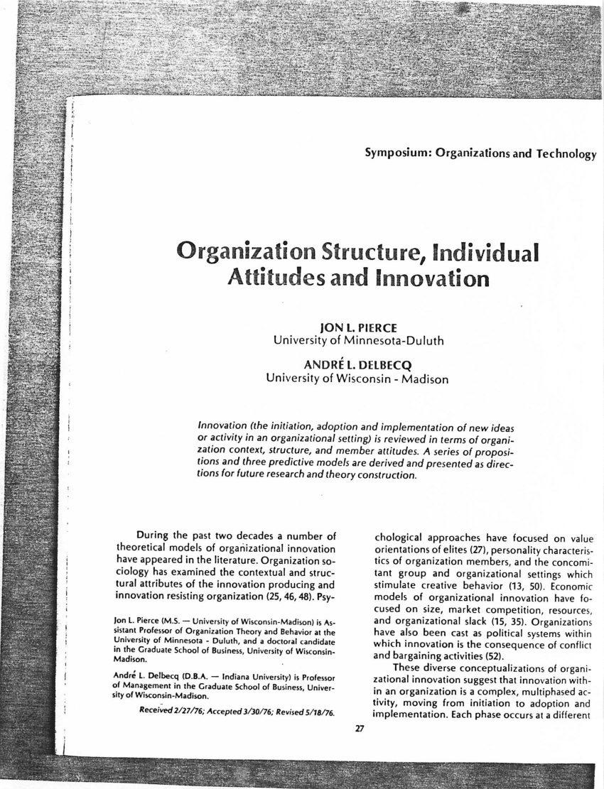 Pdf Organization Structure Individual Attitudes And Innovation