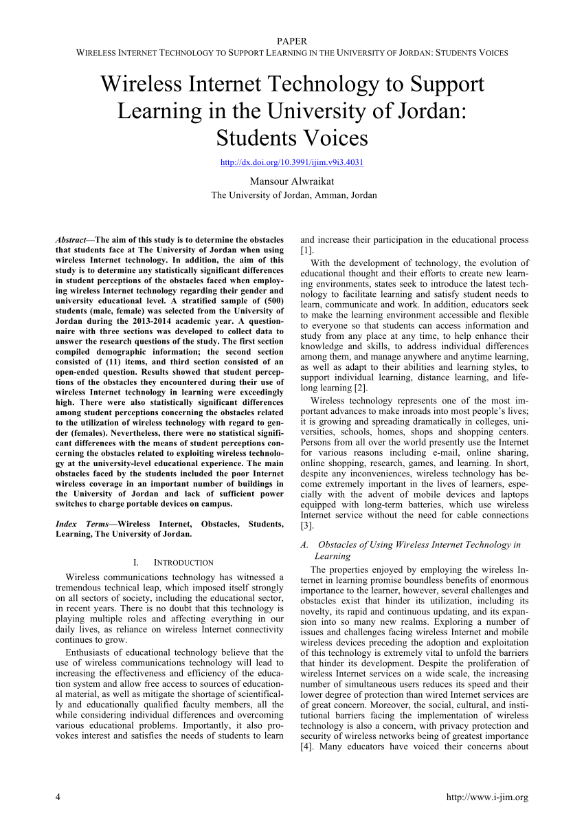 pdf wireless internet technology to support learning in the university of jordan students voices