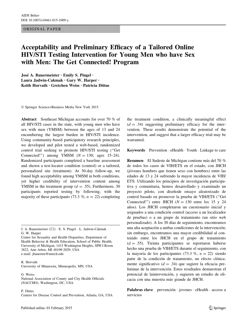 Pdf Acceptability And Preliminary Efficacy Of A Tailored Online Hiv