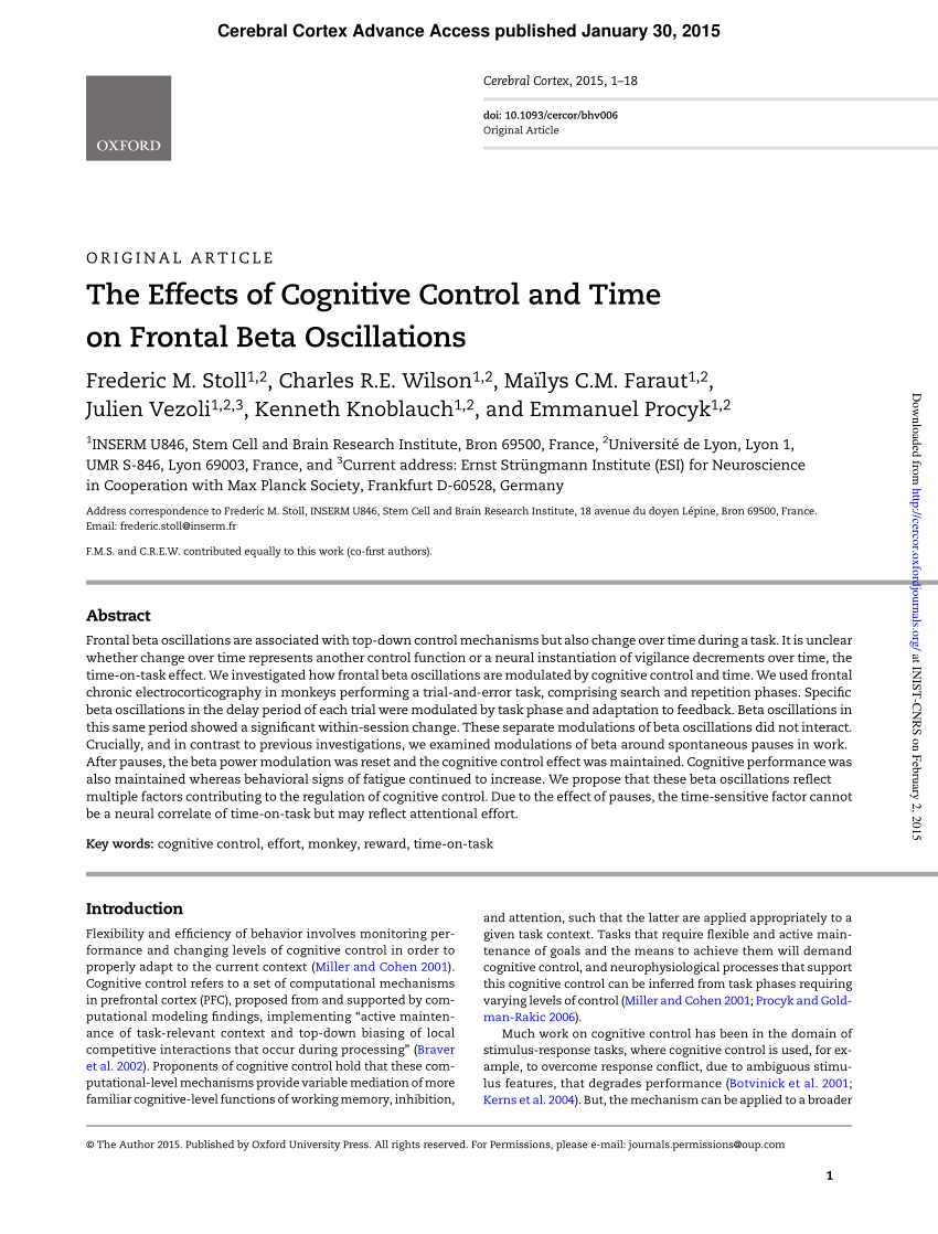 Pdf The Effects Of Cognitive Control And Time On Frontal Beta Oscillations