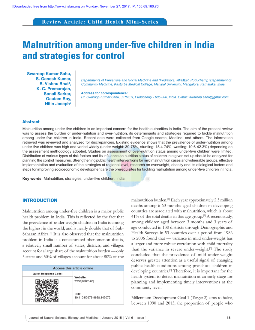 research paper on malnutrition india