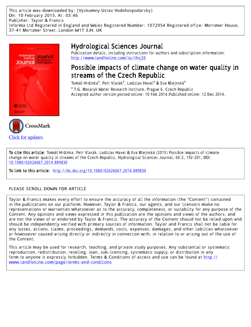 Pdf Possible Impacts Of Climate Change On Water Quality In Streams Of The Czech Republic