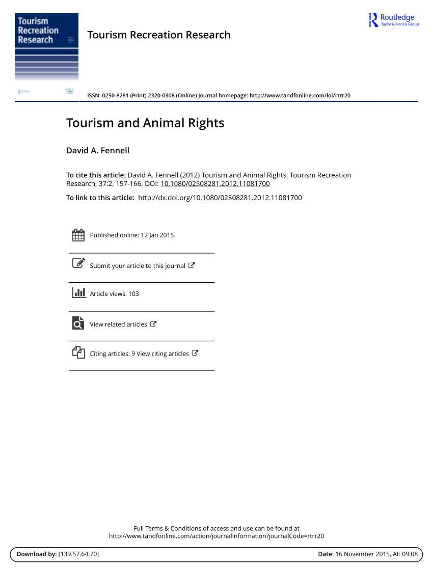 Pdf Tourism And Animal Rights