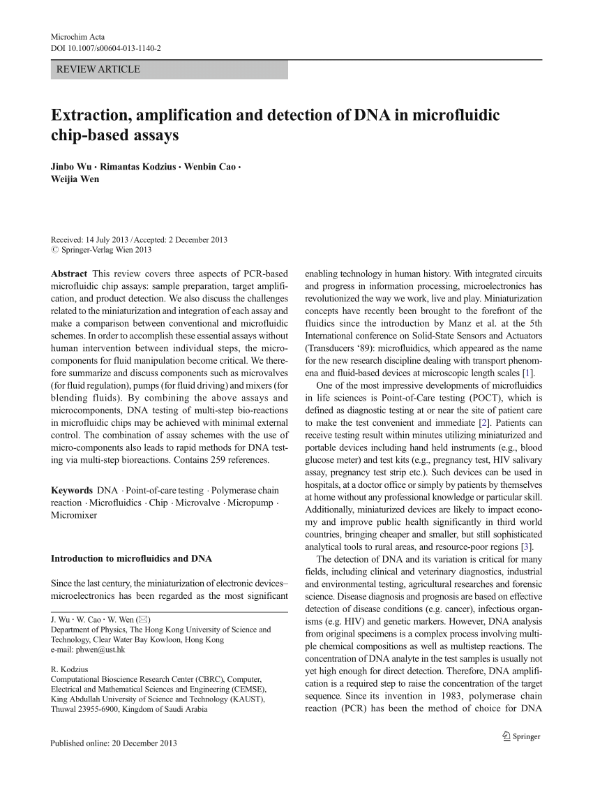PDF) Extraction, amplification and detection of DNA in microfluidic  chip-based assays