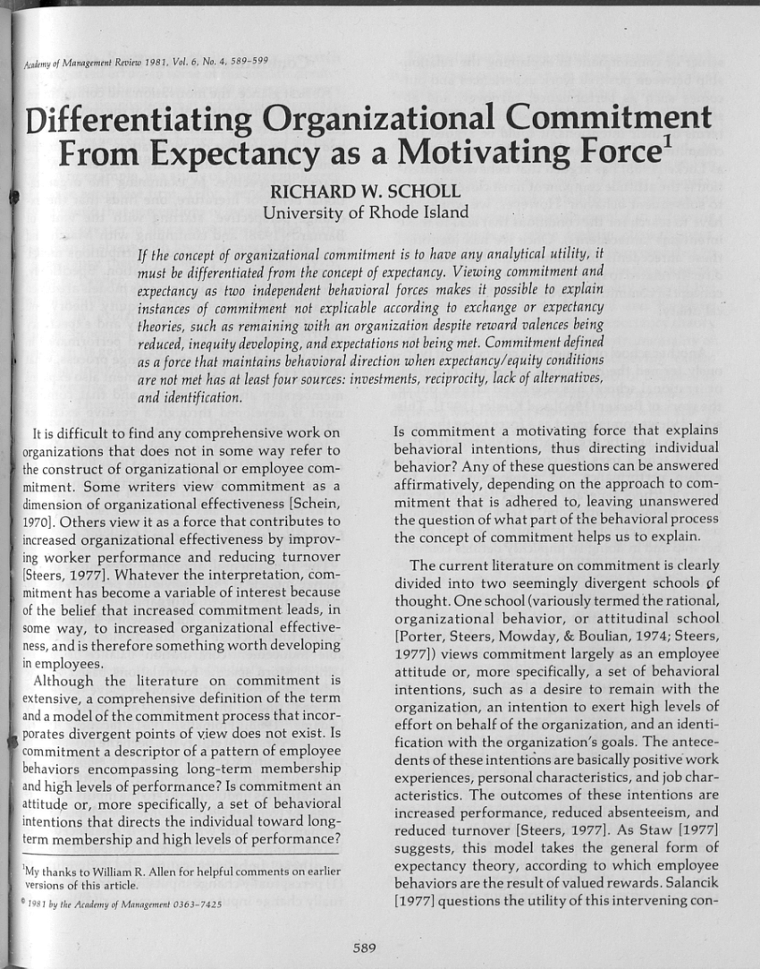verkiezing Wetland Verstrikking PDF) Differentiating Organizational Commitment From Expectancy As A  Motivating Force