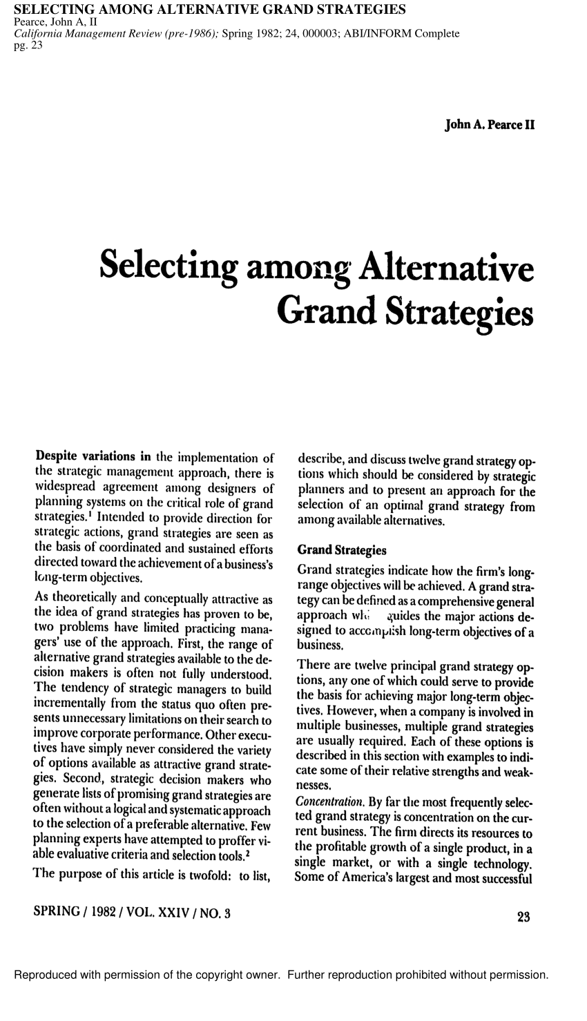 15 grand strategies identified by pearce and robinson