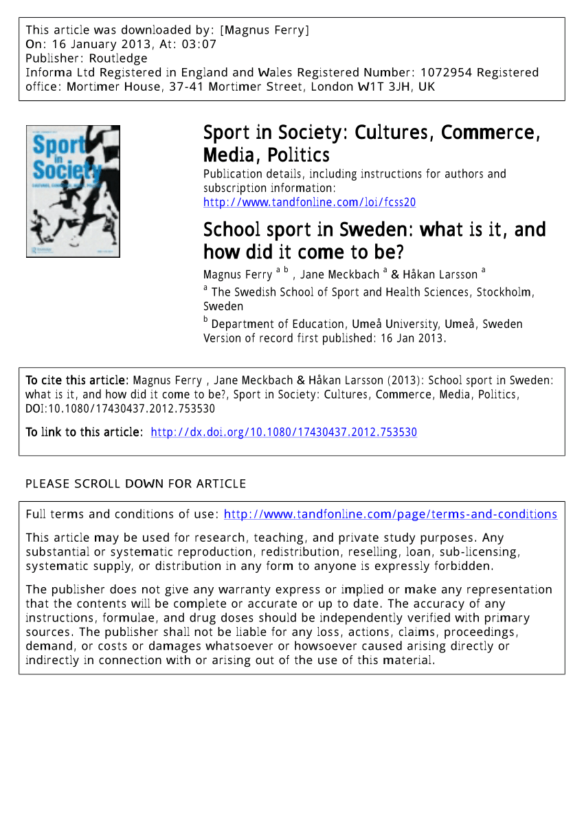 Pdf School Sport In Sweden What Is It And How Did It Come To Be