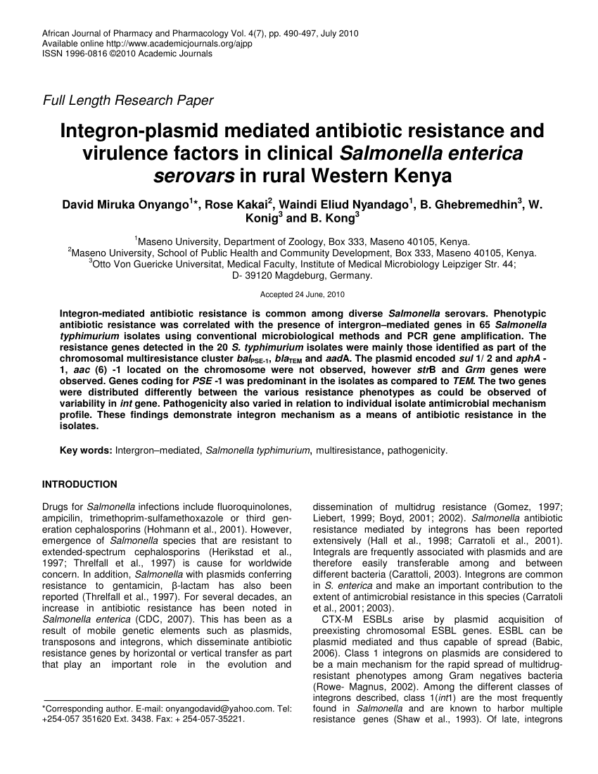 PDF) Integron-plasmid mediated antibiotic resistance and virulence ...