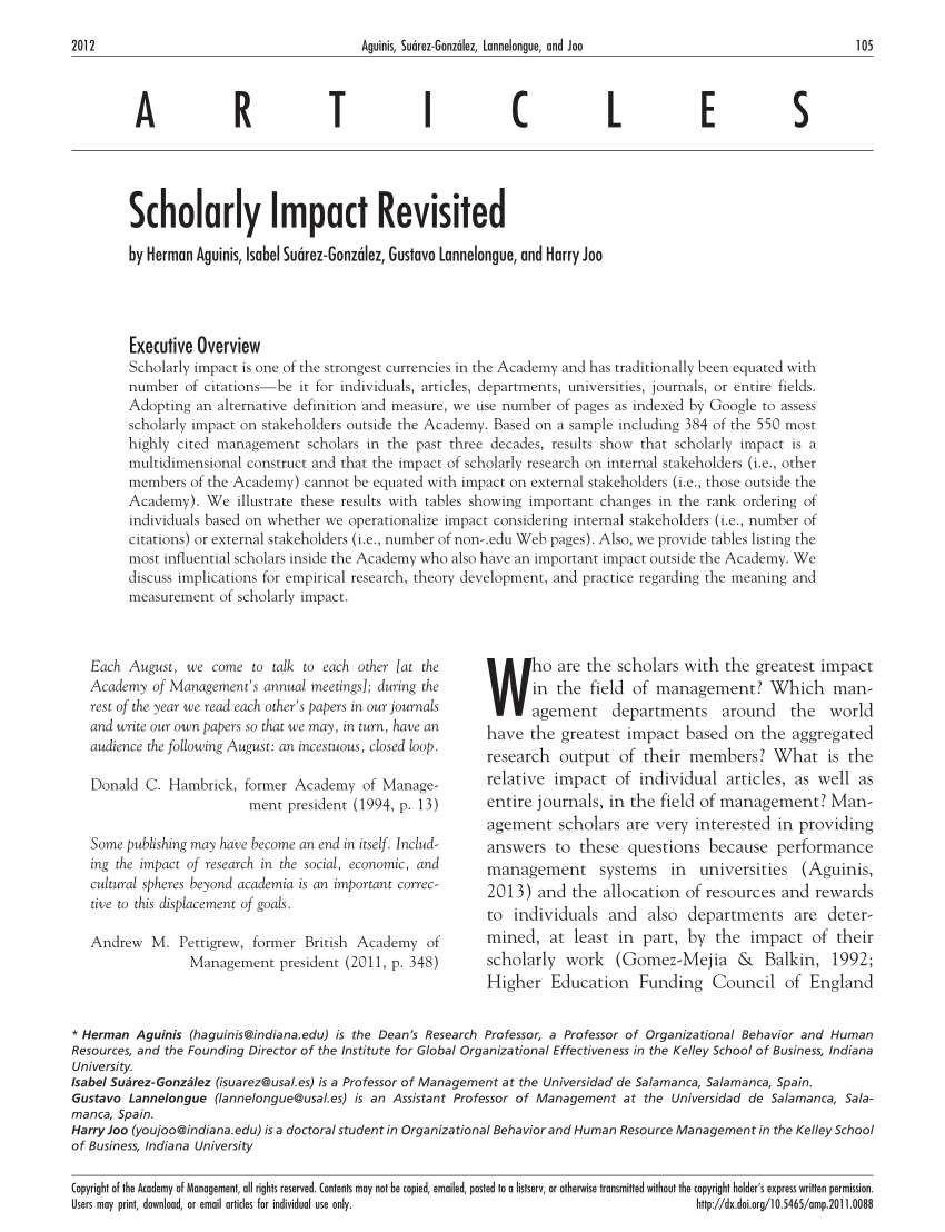 Pdf Scholarly Impact Revisited