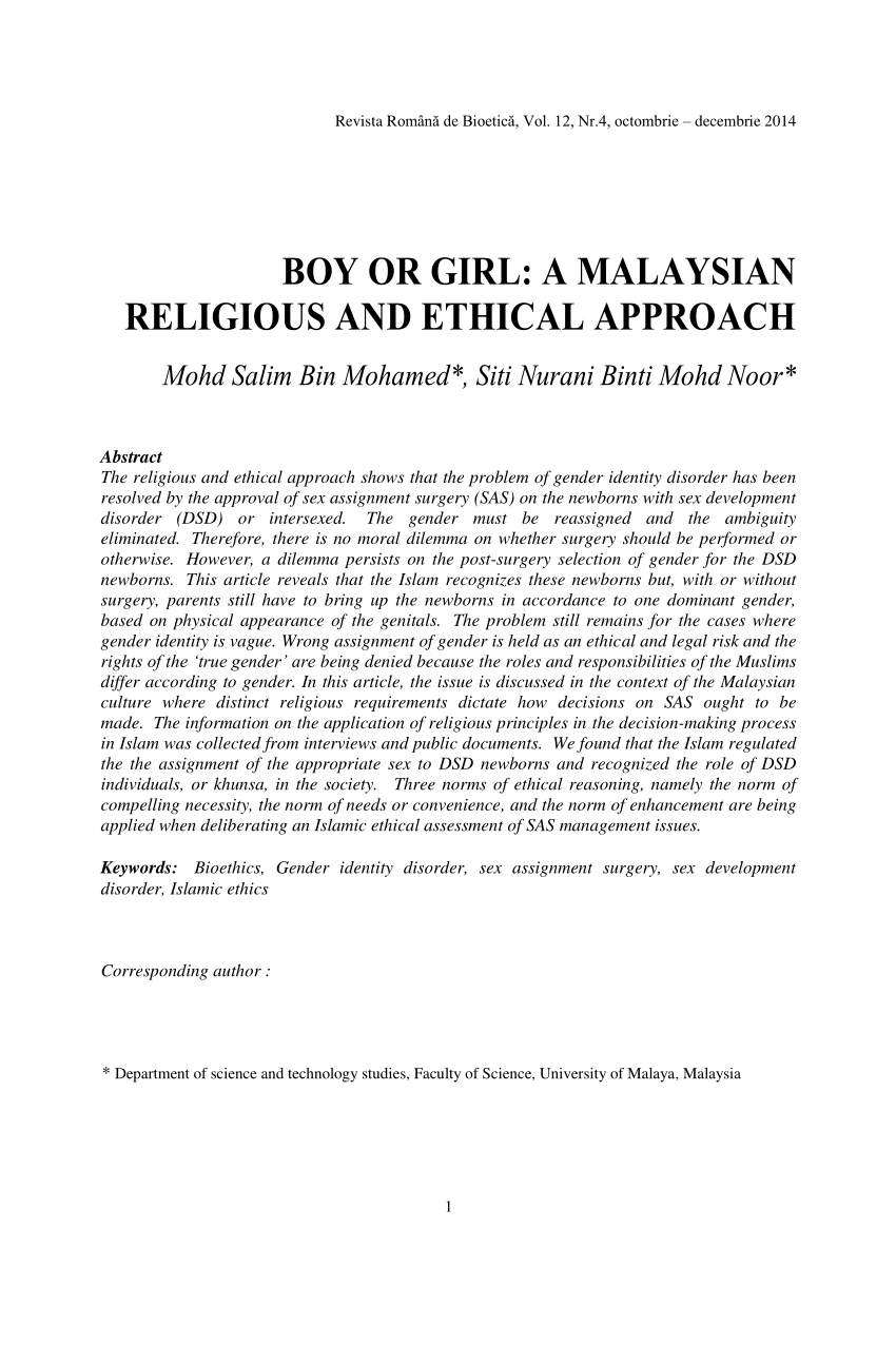 PDF) BOY OR GIRL: A MALAYSIAN RELIGIOUS AND ETHICAL APPROACH