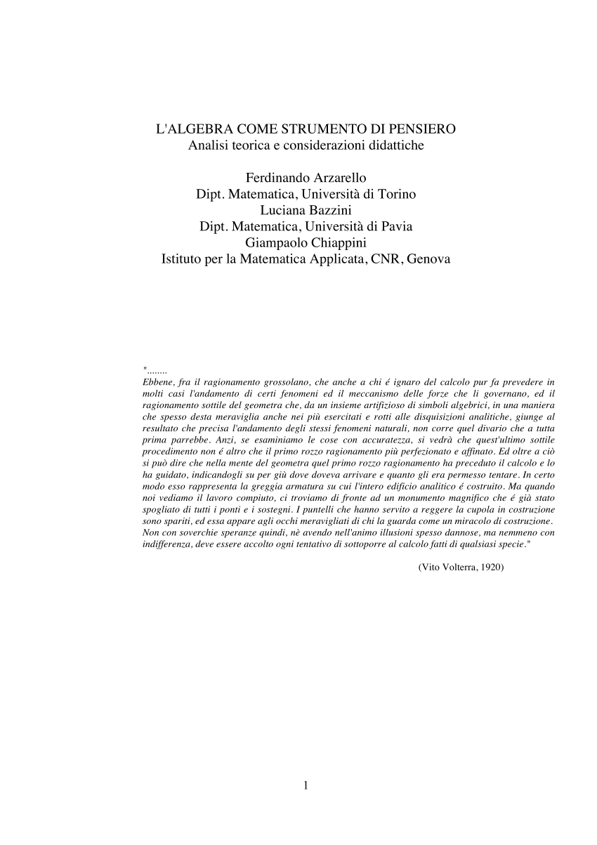 PDF) L'algebra come strumento di pensiero