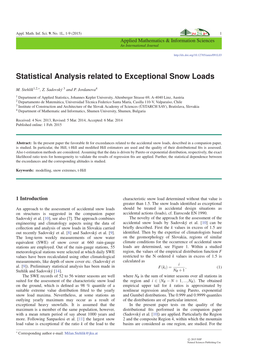 Pdf Statistical Analysis Related To Exceptional Snow Loads