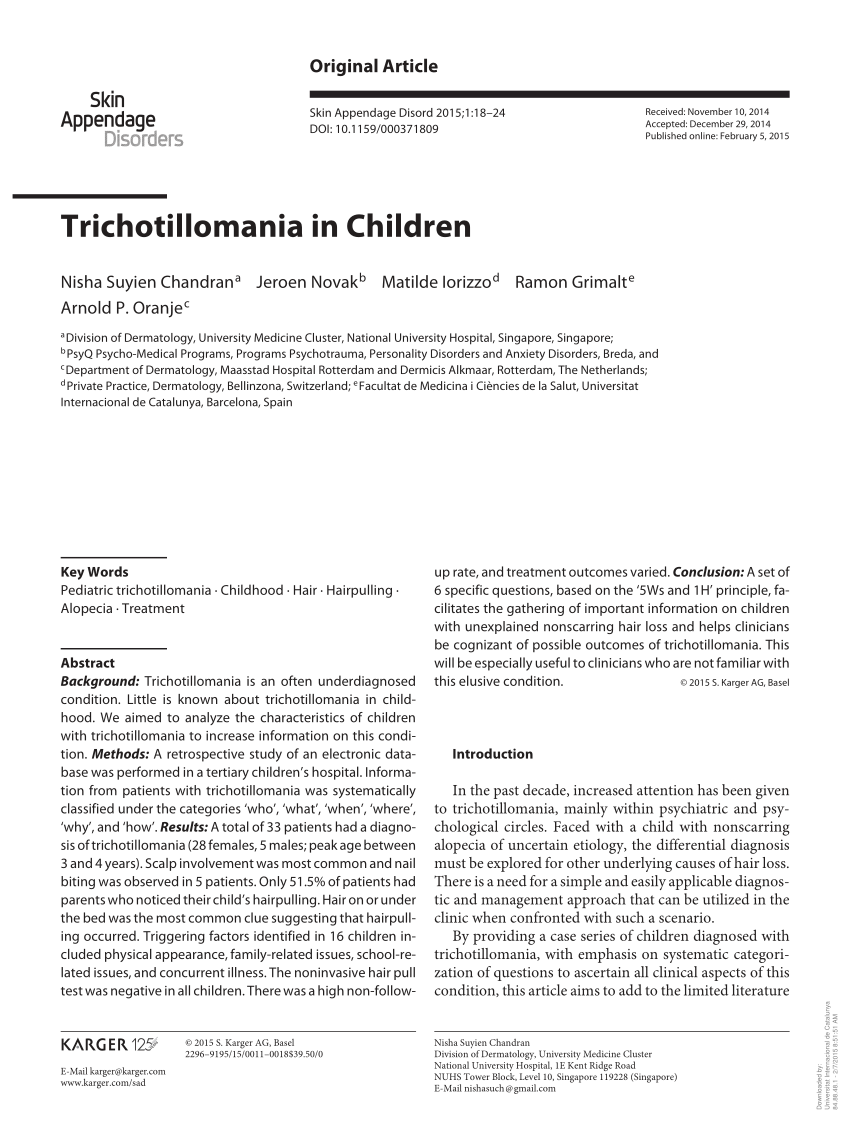 (PDF) Trichotillomania in Children