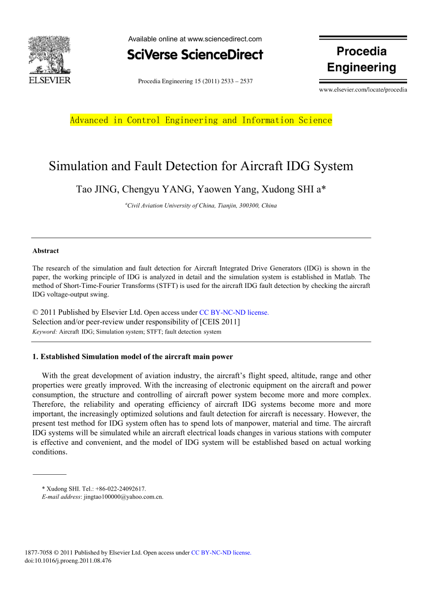 Pdf) Simulation And Fault Detection For Aircraft Idg System