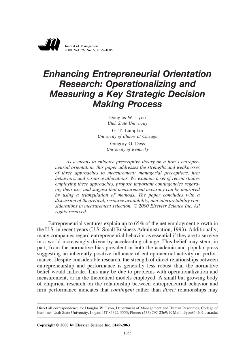 Pdf Enhancing Entrepreneurial Orientation Research