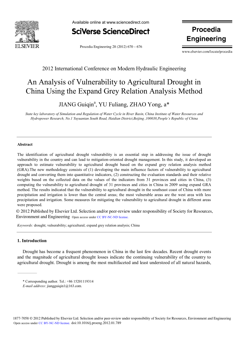 (PDF) An Analysis of Vulnerability to Agricultural Drought in China Using the Expand Grey