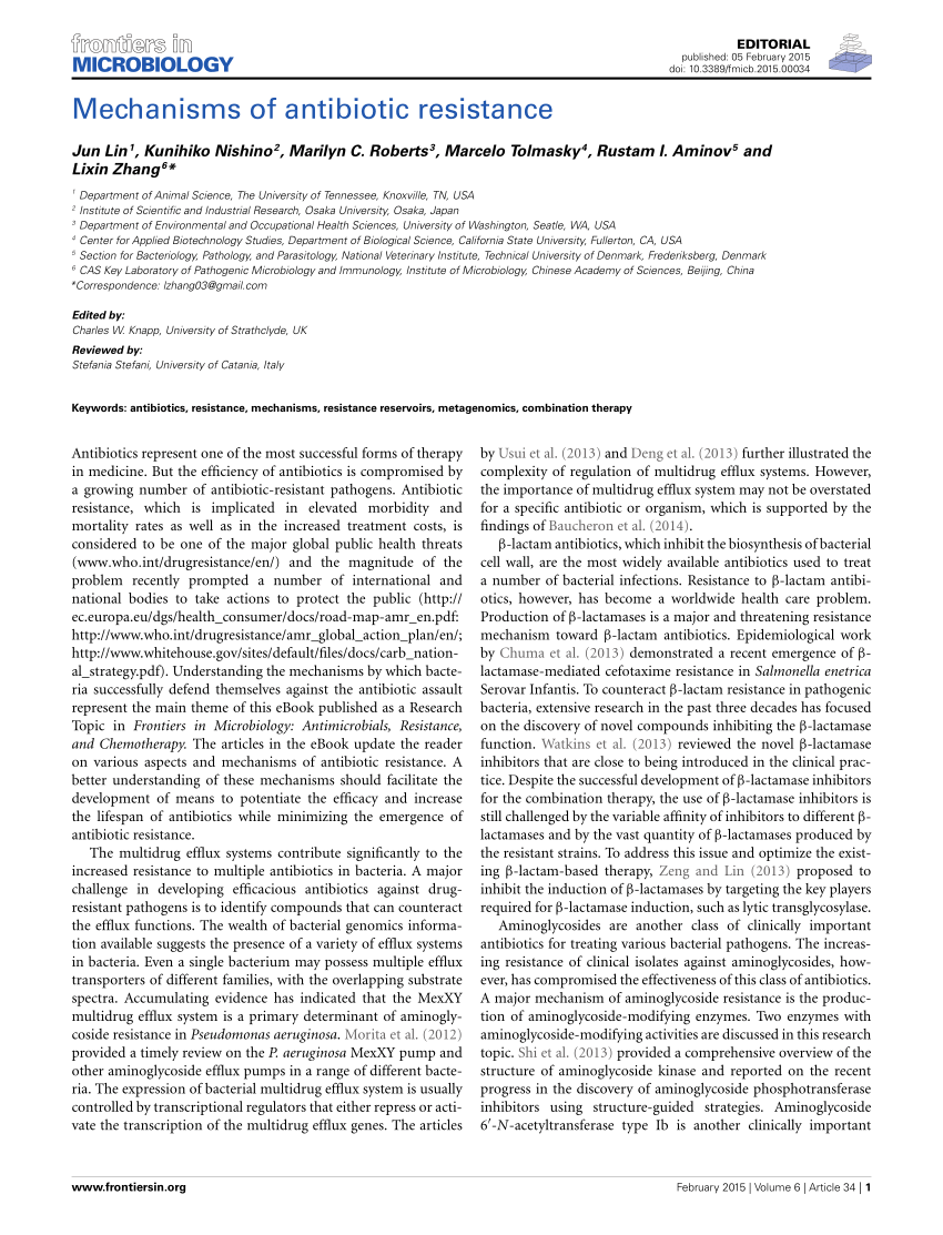 Pdf Mechanisms Of Antibiotic Resistance