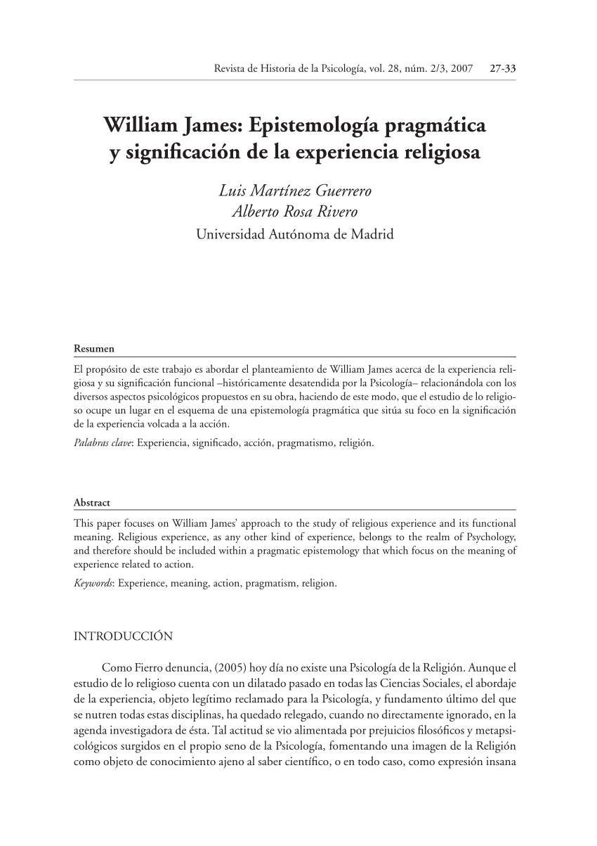 William James y La Psicologia de La Conciencia001, PDF, Pragmatismo