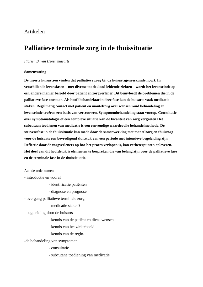 Pdf Palliatieve Terminale Zorg In De Thuissituatie