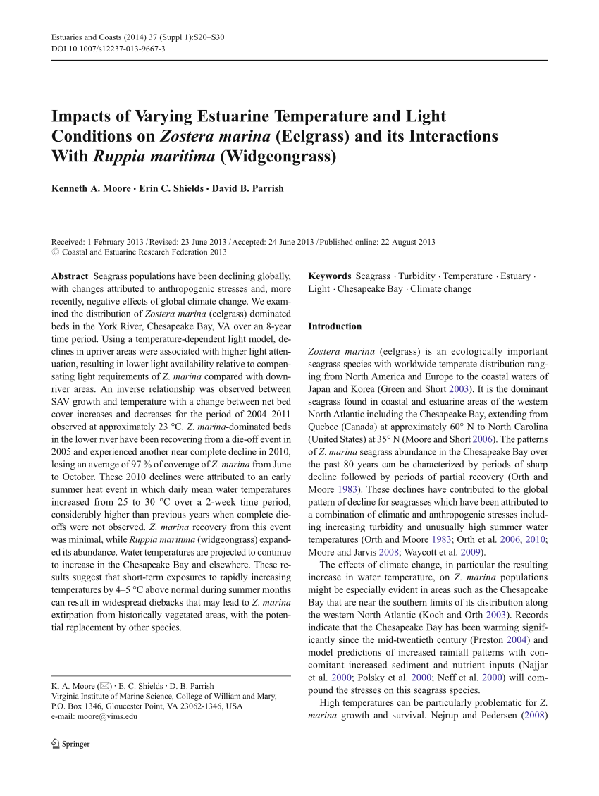 PDF) Impacts of Varying Estuarine Temperature and Light Conditions