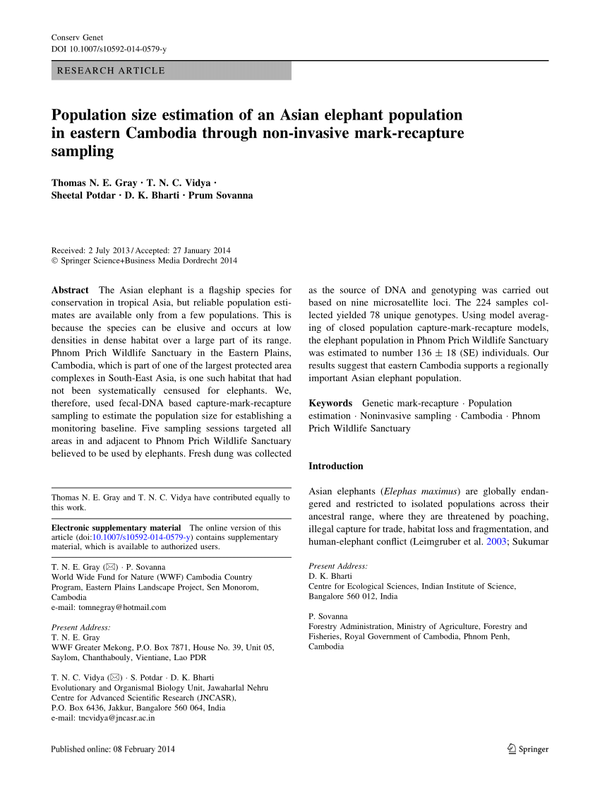 PDF) Estimating Population Size with Noninvasive Capture‐Mark‐Recapture Data