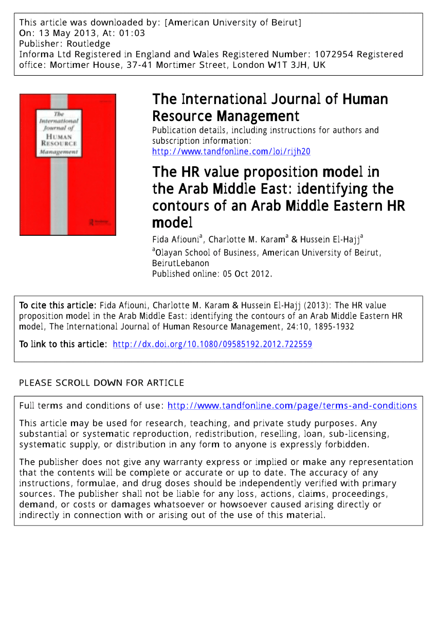 Pdf The Hr Value Proposition Model In The Arab Middle East - 