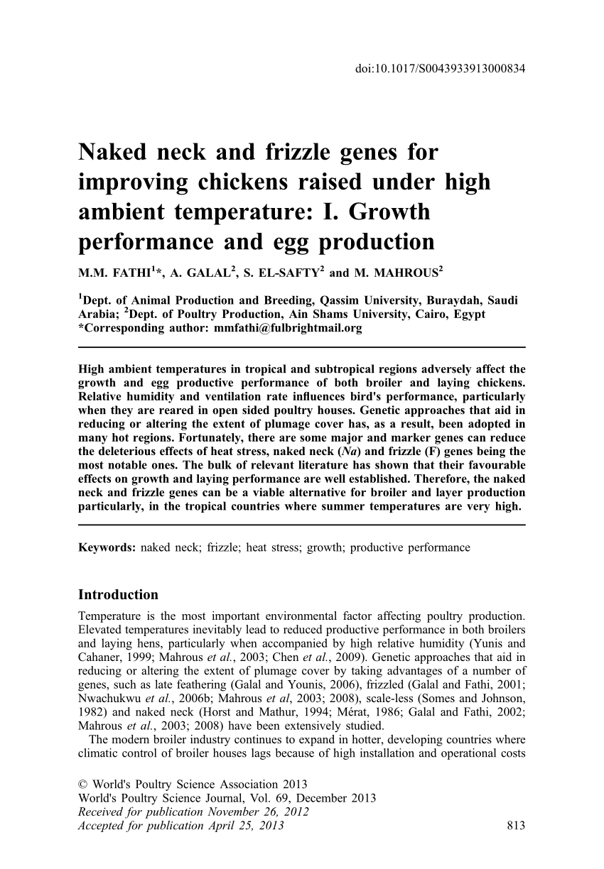 (PDF) Egg Production and Growth Performance of Naked Neck 