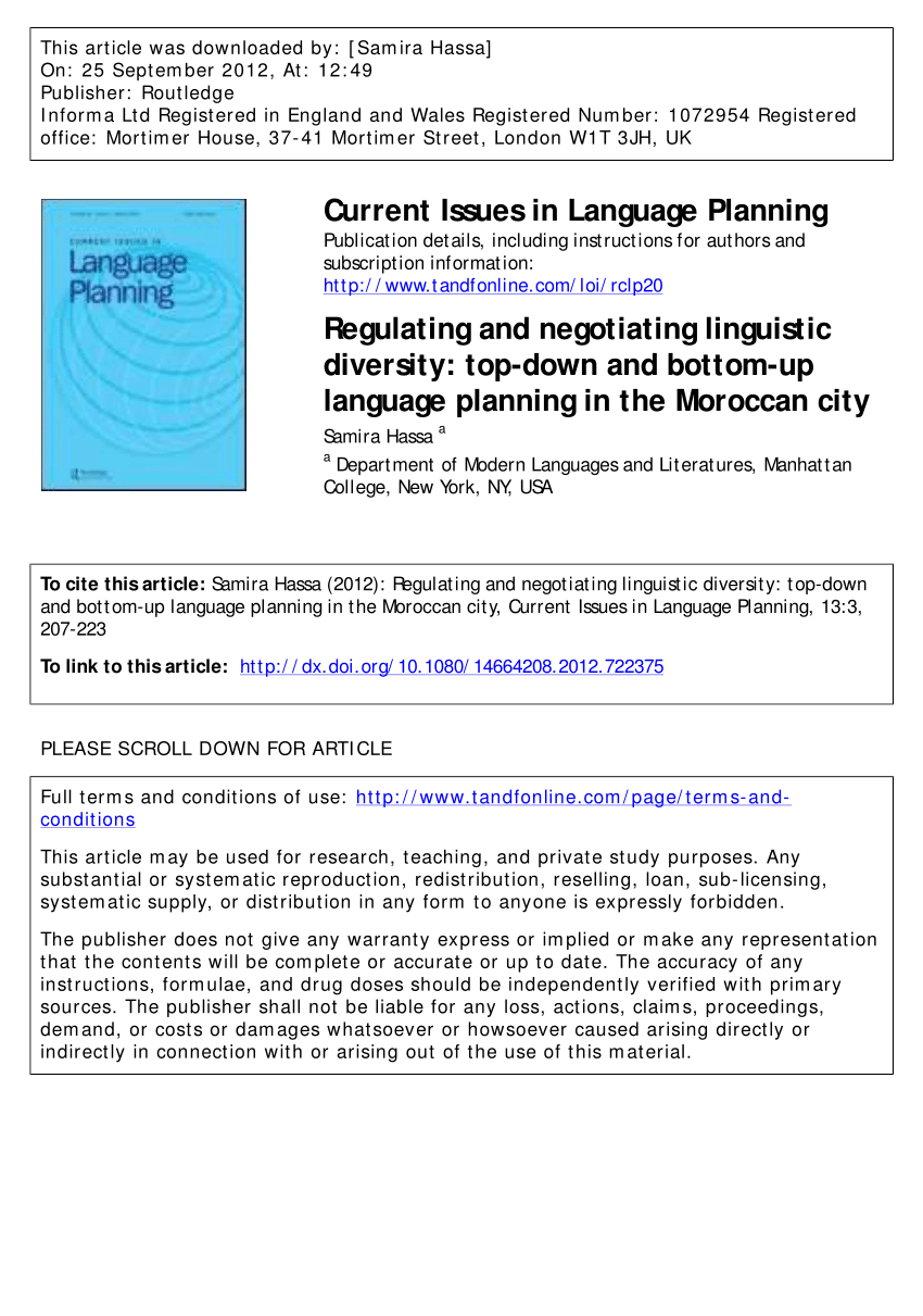 Top-down and bottom-up approaches to language planning.